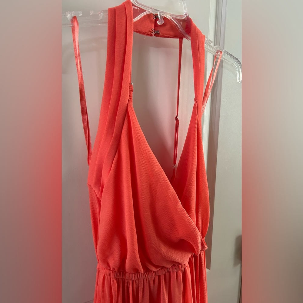BCBGMAXAZRIA Salmon Chiffon High-Low Halter Gown Prom Dress Size S NWT - Picture 5 of 12